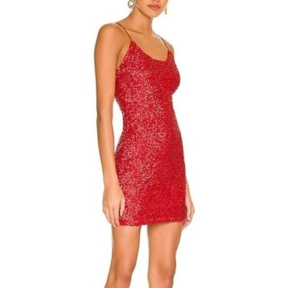 Alice + Olivia Nelle Poppy Red Sequin Mini Dress XS Size 0 Bodycon Silhouette - Picture 1 of 13